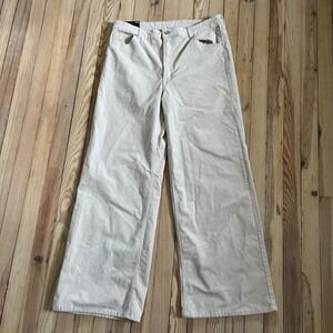 H&M Divided Corduroy Pants Womens‎ 16 Cream Beige High Waist Wide Leg New